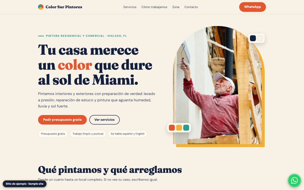 Captura de escritorio del sitio de ejemplo de una empresa de pintura
